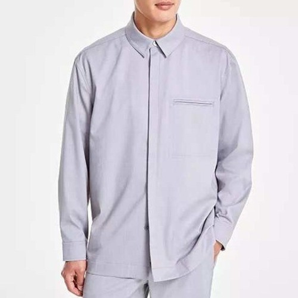 Alfani Mens 3XL Clean One Pocket Heathered Shirt Jacket Casual Grey‎ 100185384MN